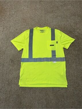 Walls Mens Large High Visibility Safety T-Shirt ANSI 2 Yellow 3M Reflective Used